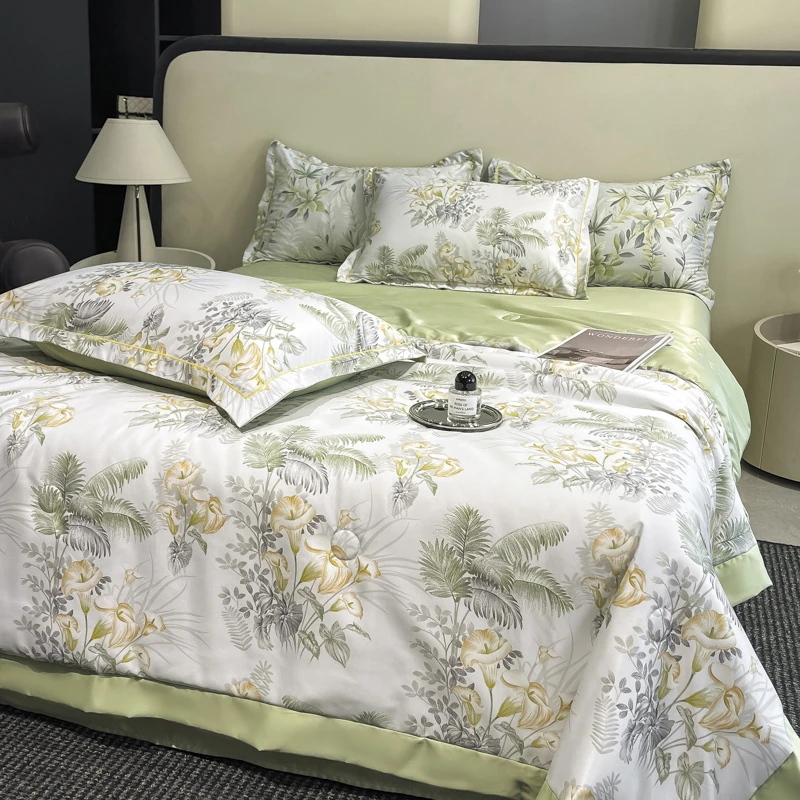 【夏被四件套】夏季水洗冰丝夏凉被空调被床单四件套丝滑凉感印花