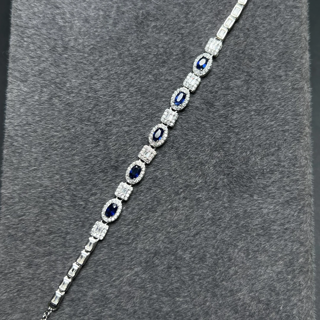 5408-S925银-天然蓝宝石手链时尚款-3mm*5mm*5颗