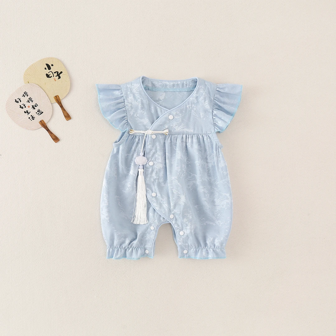 [蓝色妖姬]夏季婴儿连体衣新生儿无袖圆领洋气哈衣小宝宝外出衣服