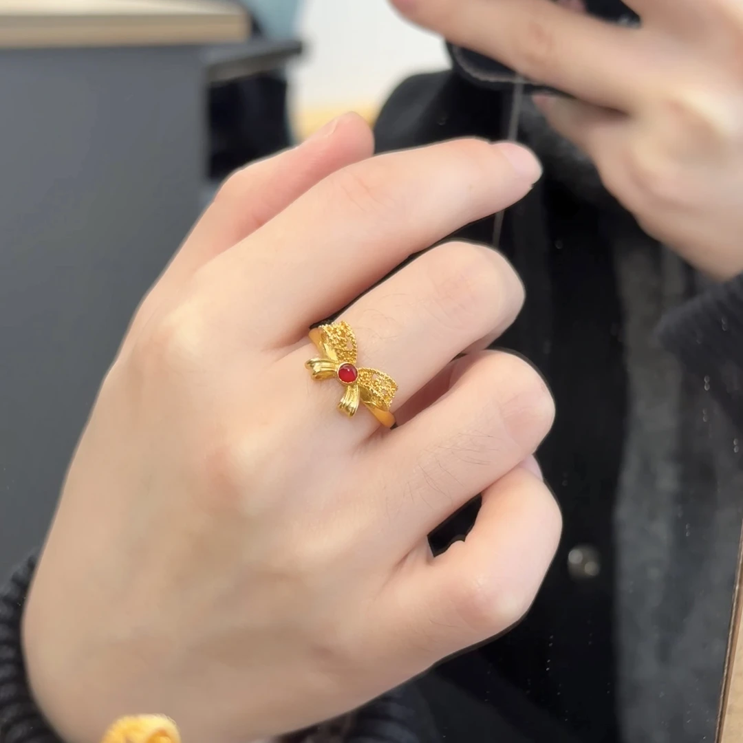 铜合金珐琅戒指 秋冬新款漫舞蝶蝴蝶结戒指