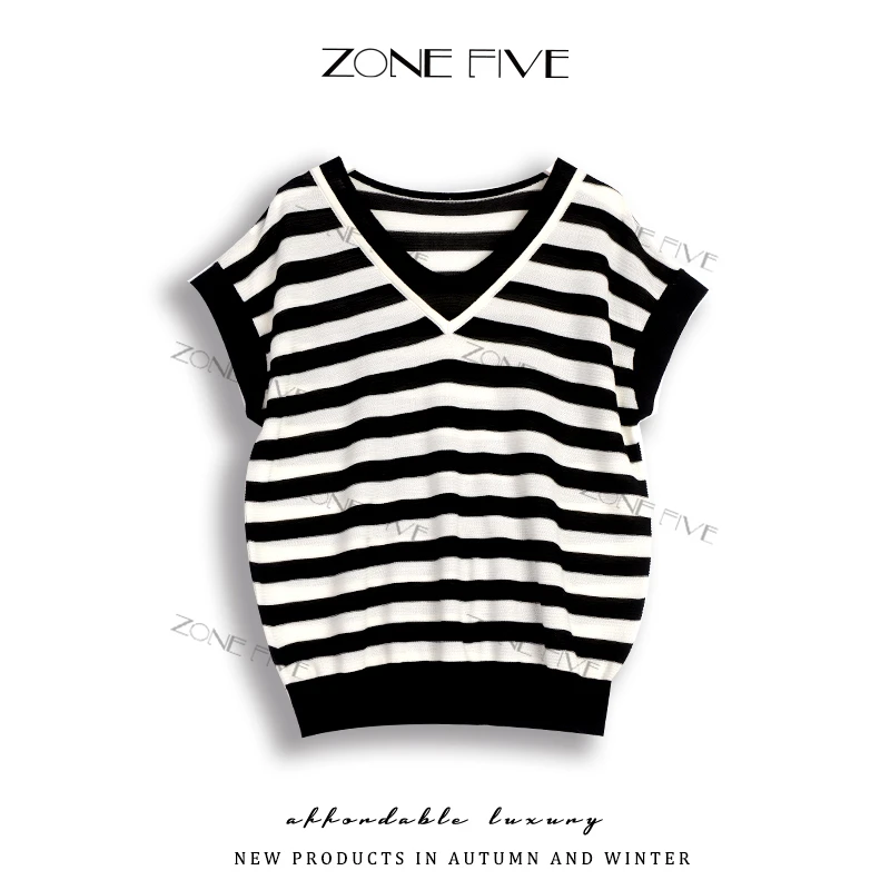 【zonefive】夏季新款设计感宽松慵懒风T恤假两件女装百搭短袖上衣
