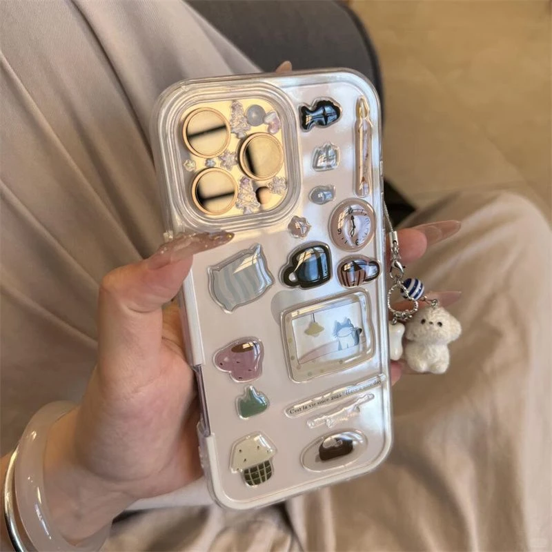 DIY电视小猫贴纸适用iPhone16promax炫彩手机壳15/14挂件13/12/11