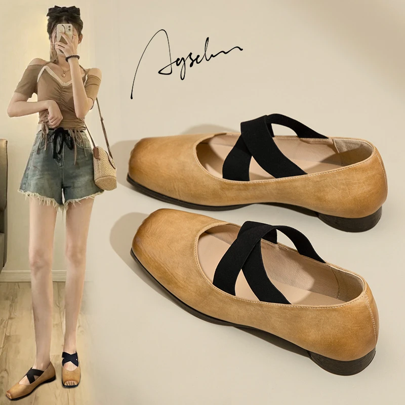 2025单鞋女2025年夏季新款复古芭蕾鞋仙女风粗跟方头玛丽珍热销版