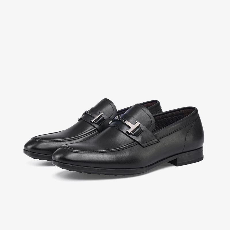 新款休闲男皮鞋一脚蹬圆头商务时尚皮鞋舒适马衔扣乐福鞋/D7669