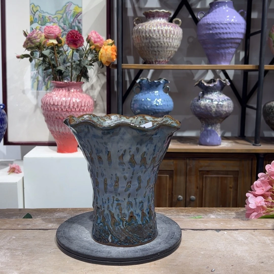 摆件陶瓷花瓶高18口8盘泥