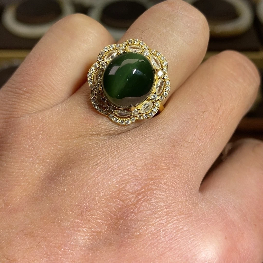 【闪购商品】银S925镶嵌戒指和田玉（碧玉）