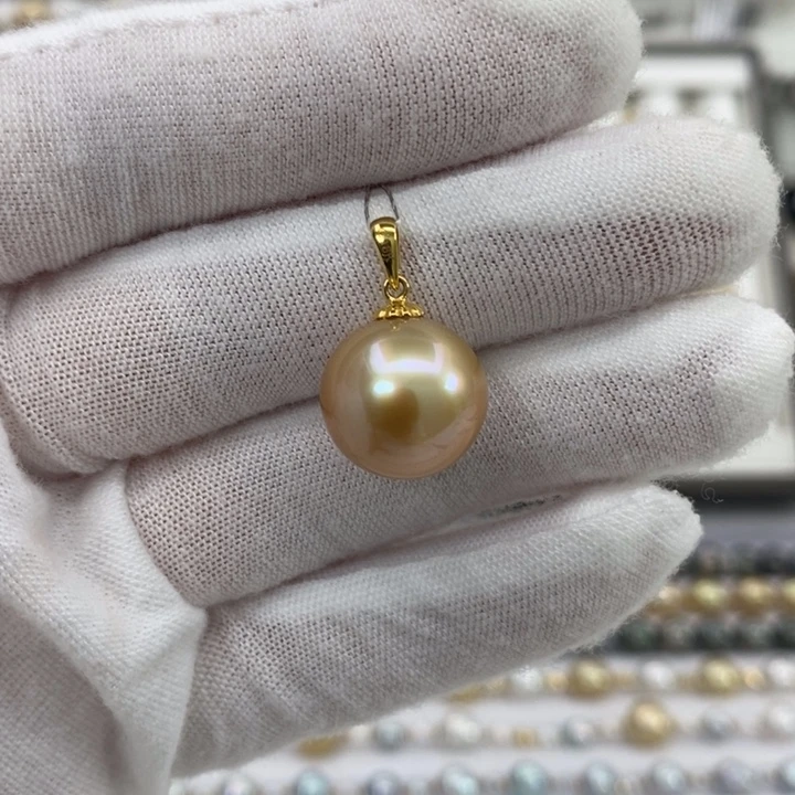 18K金镶嵌海水珍珠颈饰金珠13-14m m