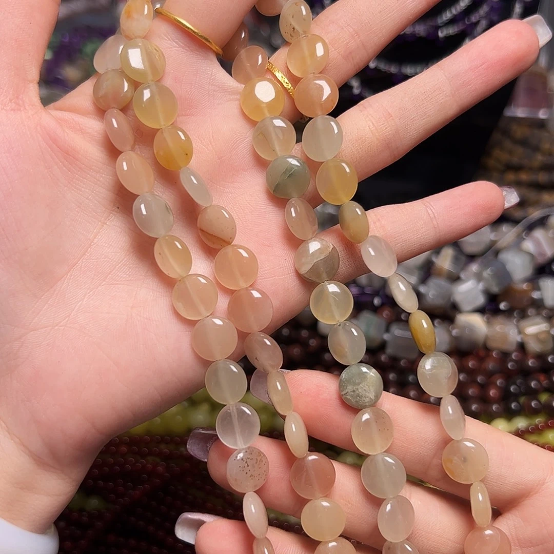 玛瑙/玉髓足银镶嵌珠宝半成品Z95。福利价天然彩兔毛圆饼一条