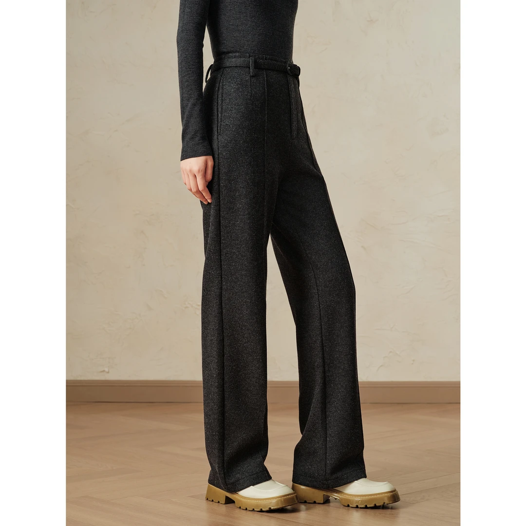 【婷婷专属】玖姿安娜蔻JTED11014休闲随附腰带直筒裤裤子女冬