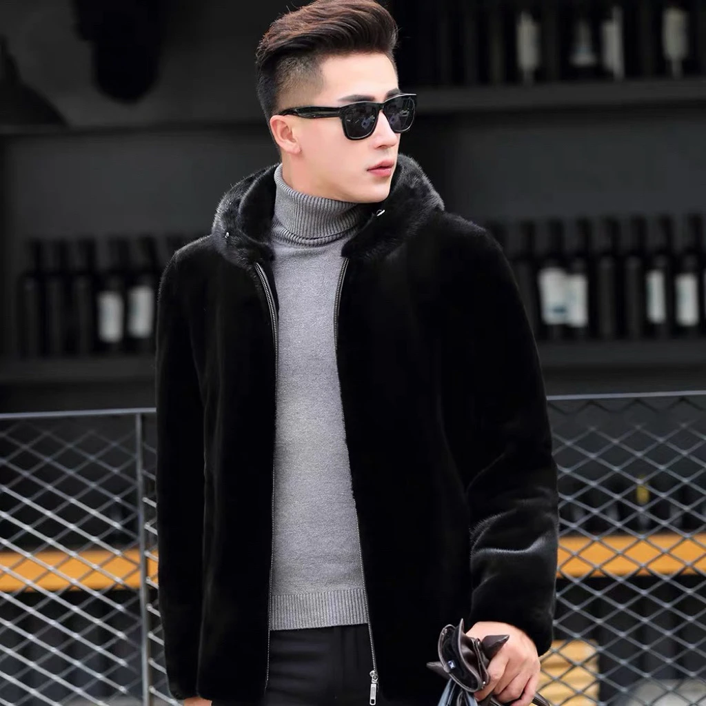 宝嘉美男款 整貂拉链帽夹克款貂皮大衣男貂