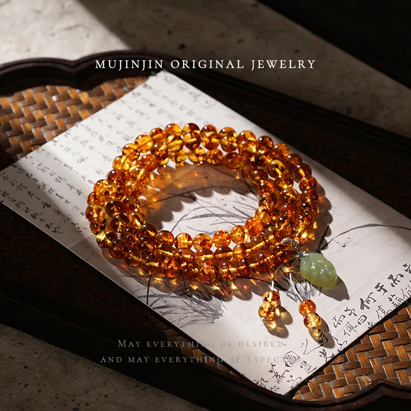 【木槿槿 成就大业】天然琥珀花珀多圈手链女款约6m时尚串珠手串