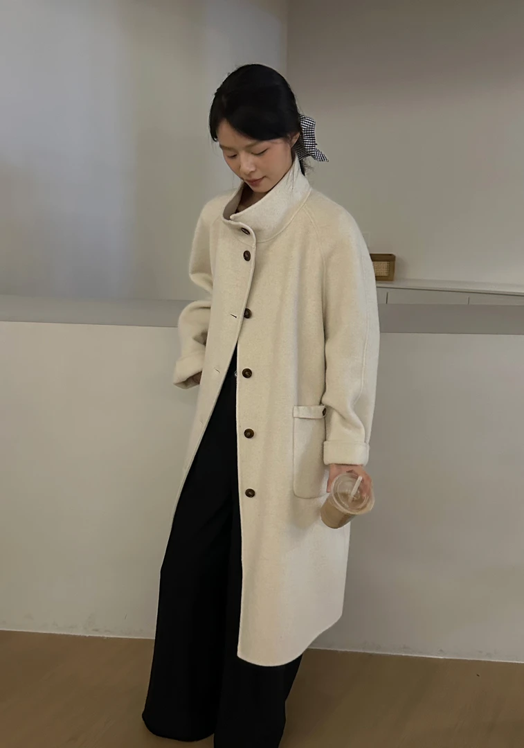 『款号-111』小个子推荐--双面山羊绒+羊绒-时尚高领3D口袋百搭女孩