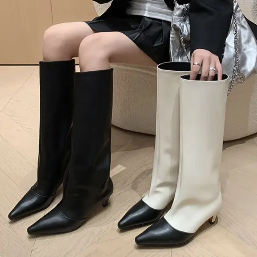 YUGE尖头中跟骑士靴 极简气质高跟长靴 时髦精单品5cm
