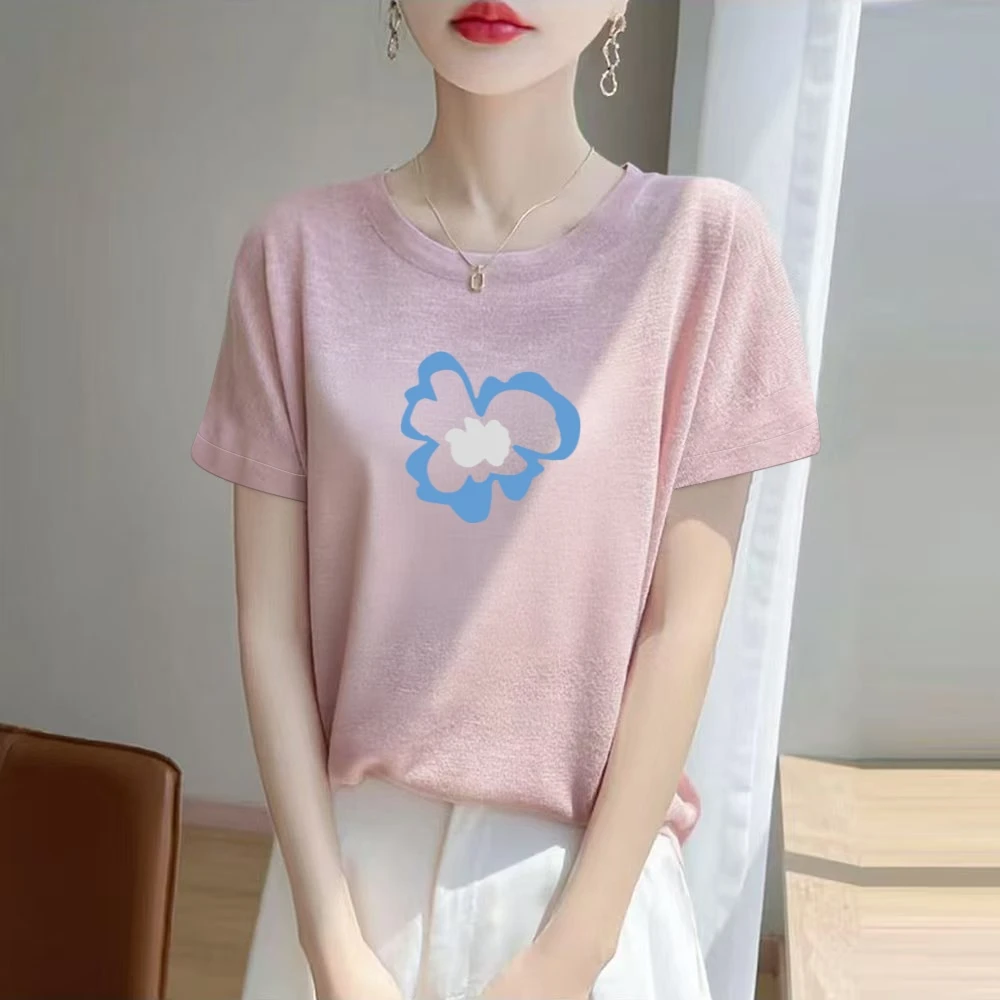 雪花棉圆领上衣短袖t恤女宽松显瘦2025新款韩版洋气减龄休闲体恤