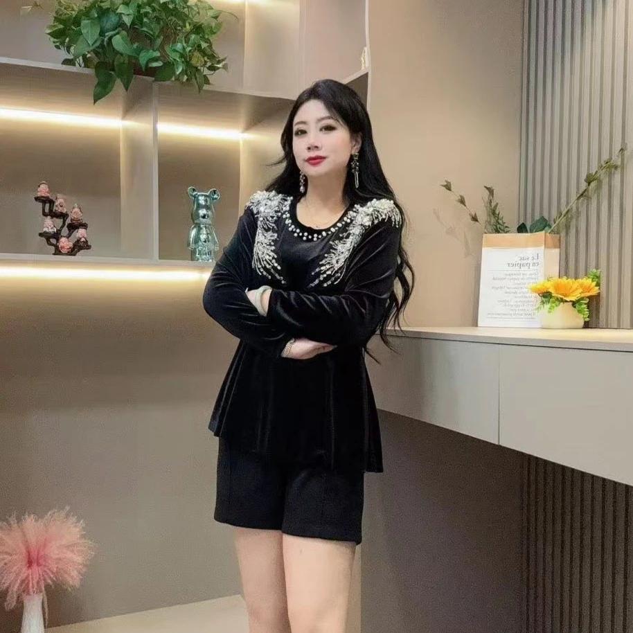 冬季小衫-檬 8145时尚气质串珠领设计潮流显瘦胖MM大码女装新款