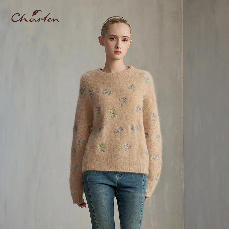 CHARFEN朝峰秋冬季刺绣提花羊驼毛针织衫上衣CFE5F356-3056C