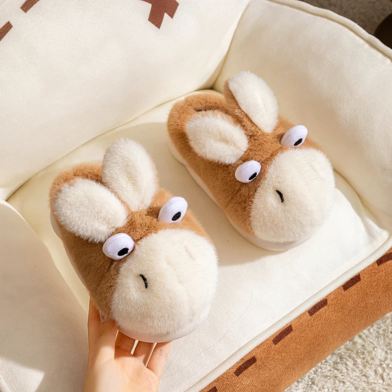 冬季新款男童棉拖鞋卡通可爱宝宝室内棉拖小毛驴亲子女童保暖拖鞋