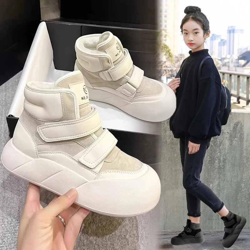 ABC女童雪地靴新款高帮儿童运动鞋中大童短靴大棉鞋加绒秋冬鞋子