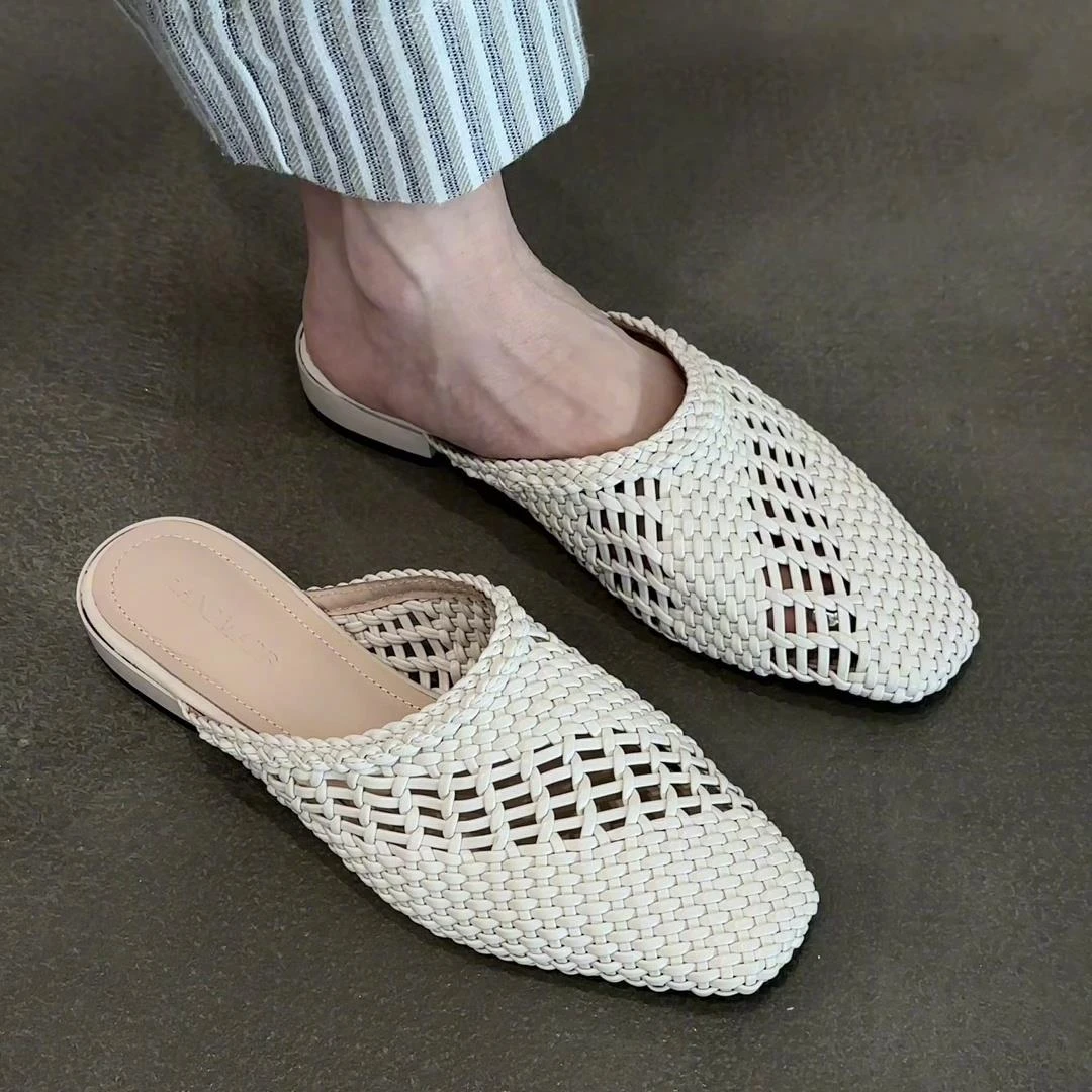 【cufk官方正品】法式复古风编织包头凉鞋夏季镂空粗跟凉拖鞋女外穿