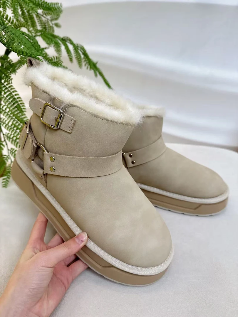 W1h181皮带扣雪地靴女款新款冬季厚底棉靴加绒加厚棉