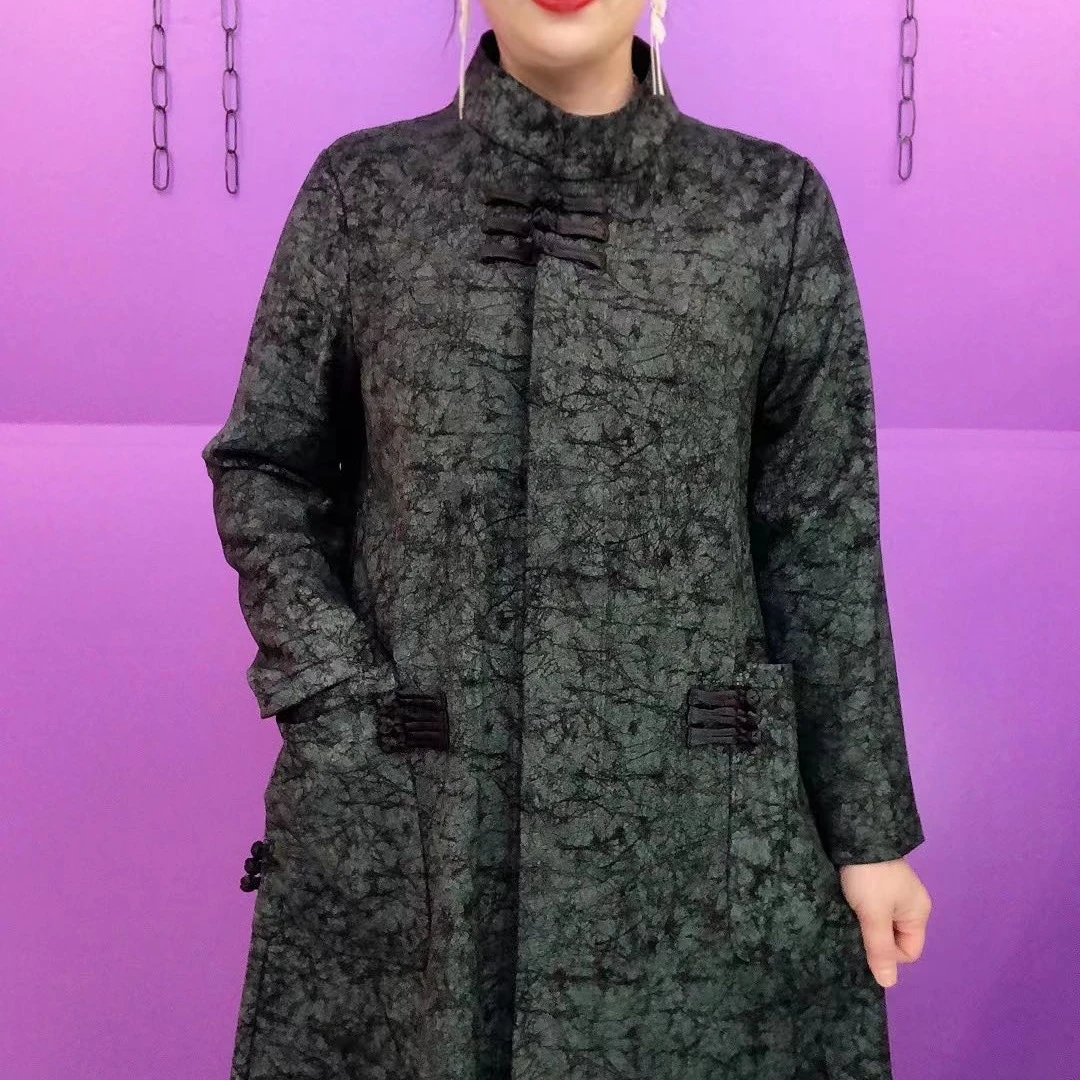 1818立领盘扣韩版小风衣网红时尚女士中长款加厚印花保暖妈妈装