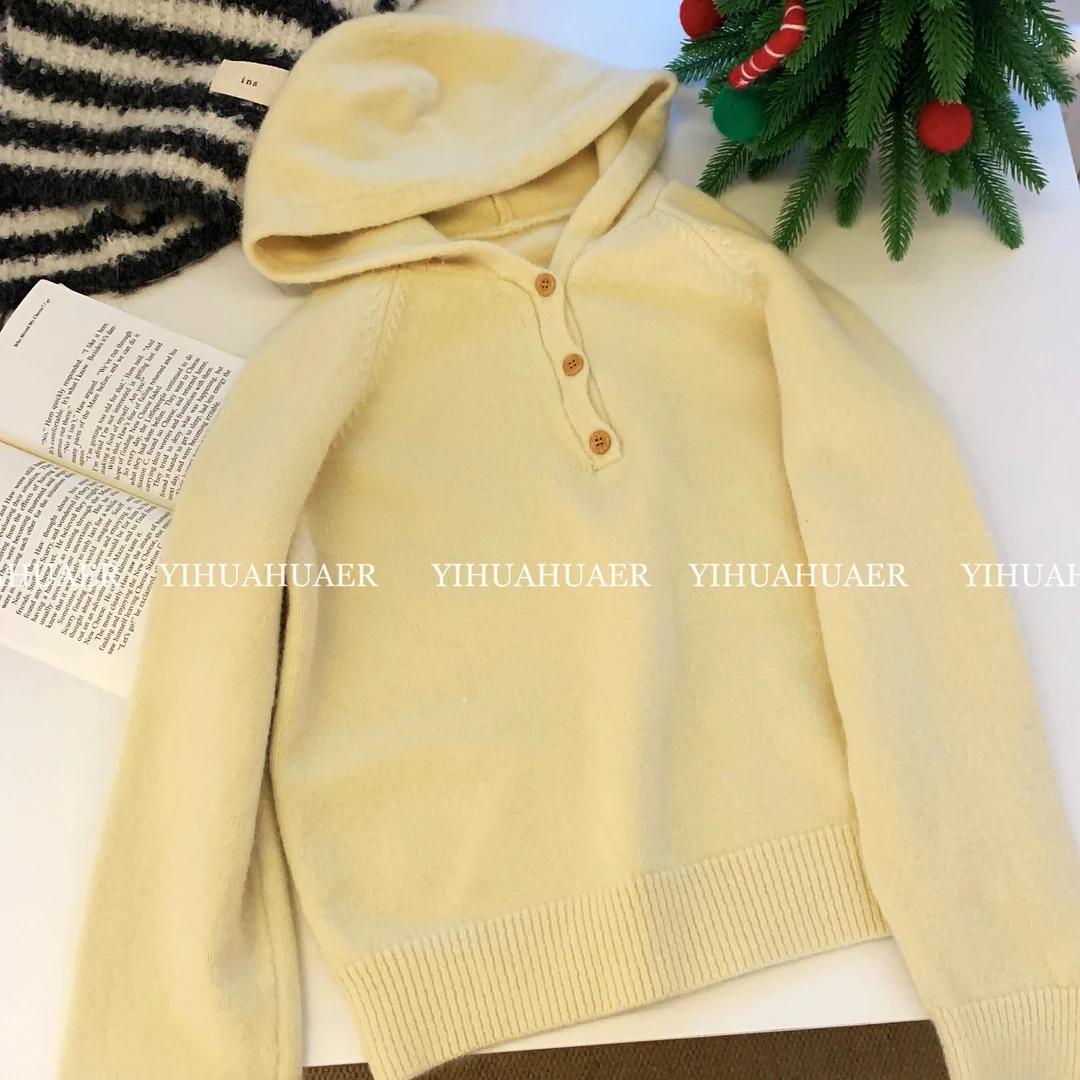 BHH-2063【小奶芙】东大门韩国原单时尚减龄气质简约连帽套头毛衣