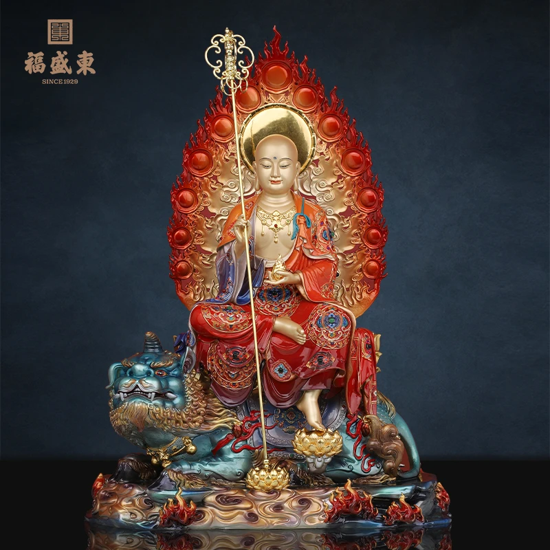 九华山地藏王纯铜居家地藏王菩萨坐谛听光头地藏王铜像家用摆件
