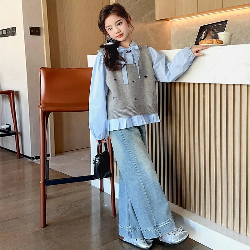 女童秋装套装2025新款儿童装时髦中大童春秋款女孩洋气秋季三件套