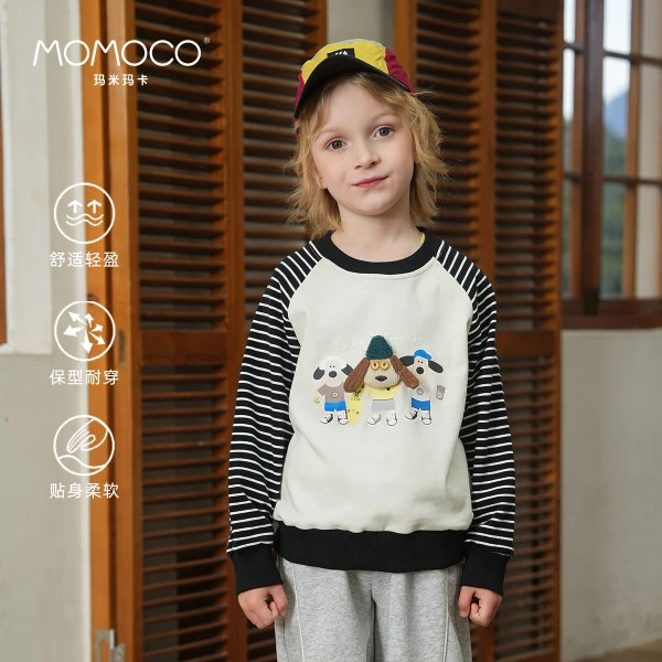 MOMOCO2025春季男童上衣潮流立体玩偶长袖拼接卫衣77130235012