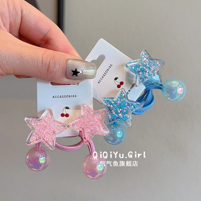 儿童亮片五角星星皮筋女童扎马尾双头发绳发女宝宝扎头发编发头饰