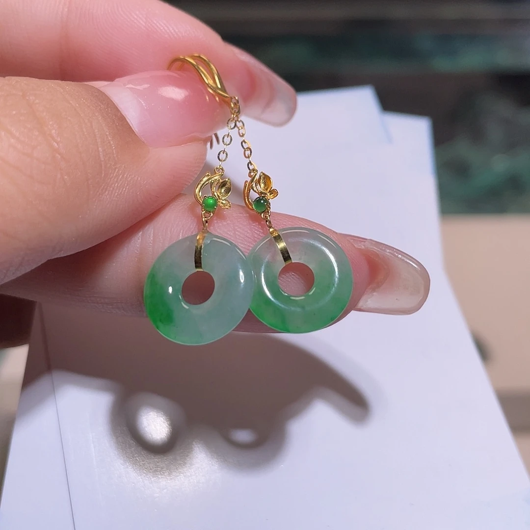 媞姿耳饰 缅甸A货翡阳绿色甜甜圈