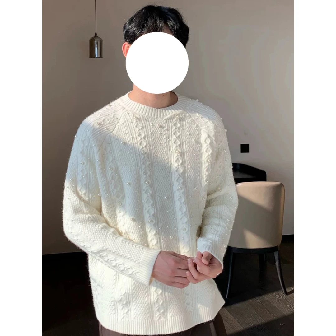 【断码清仓 无码不补】韩版慵懒风珍珠设计感圆领针织衫毛衣6018