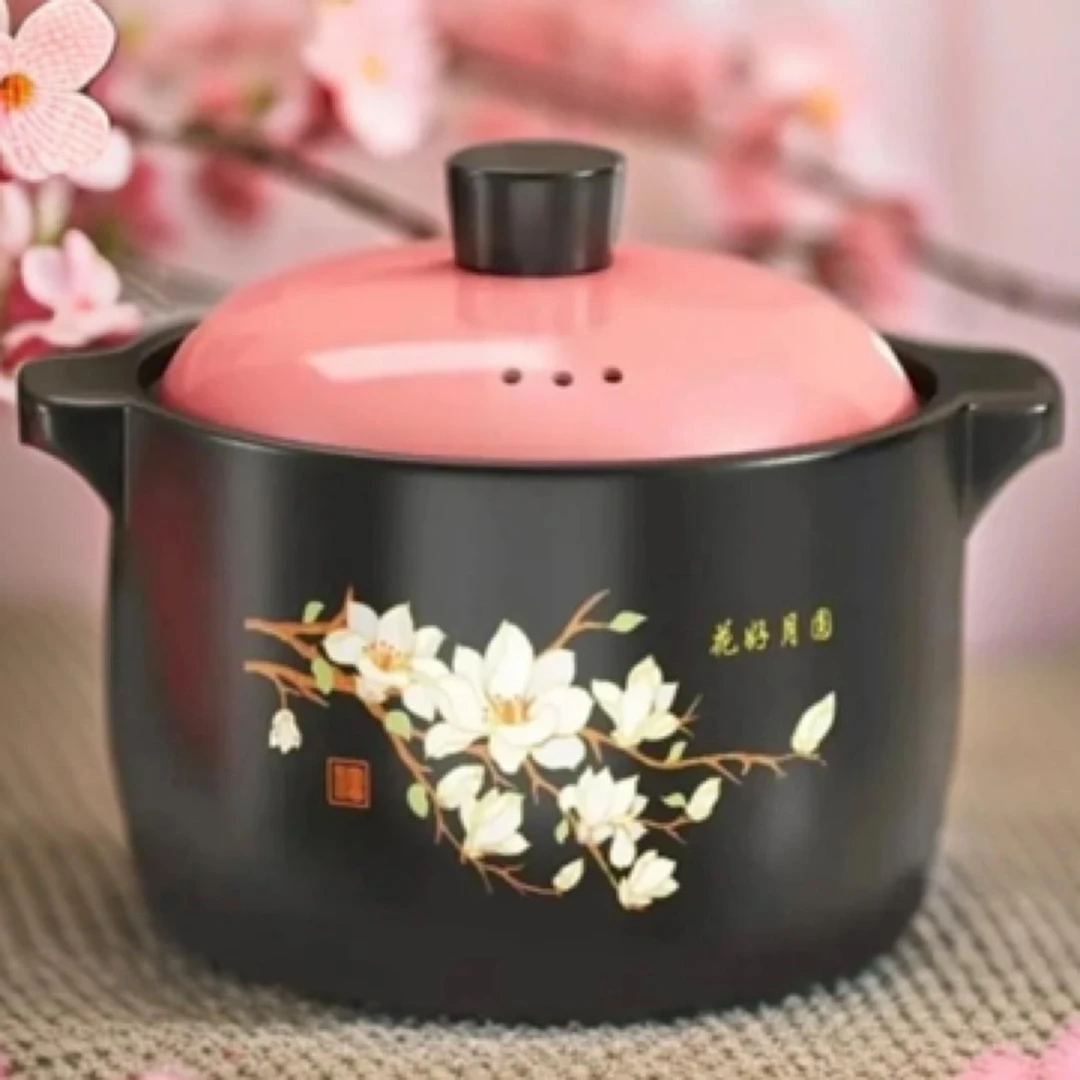 5L花好月圆砂锅家用煲汤炖汤锅陶瓷明火砂锅加厚耐高温陶瓷大砂锅