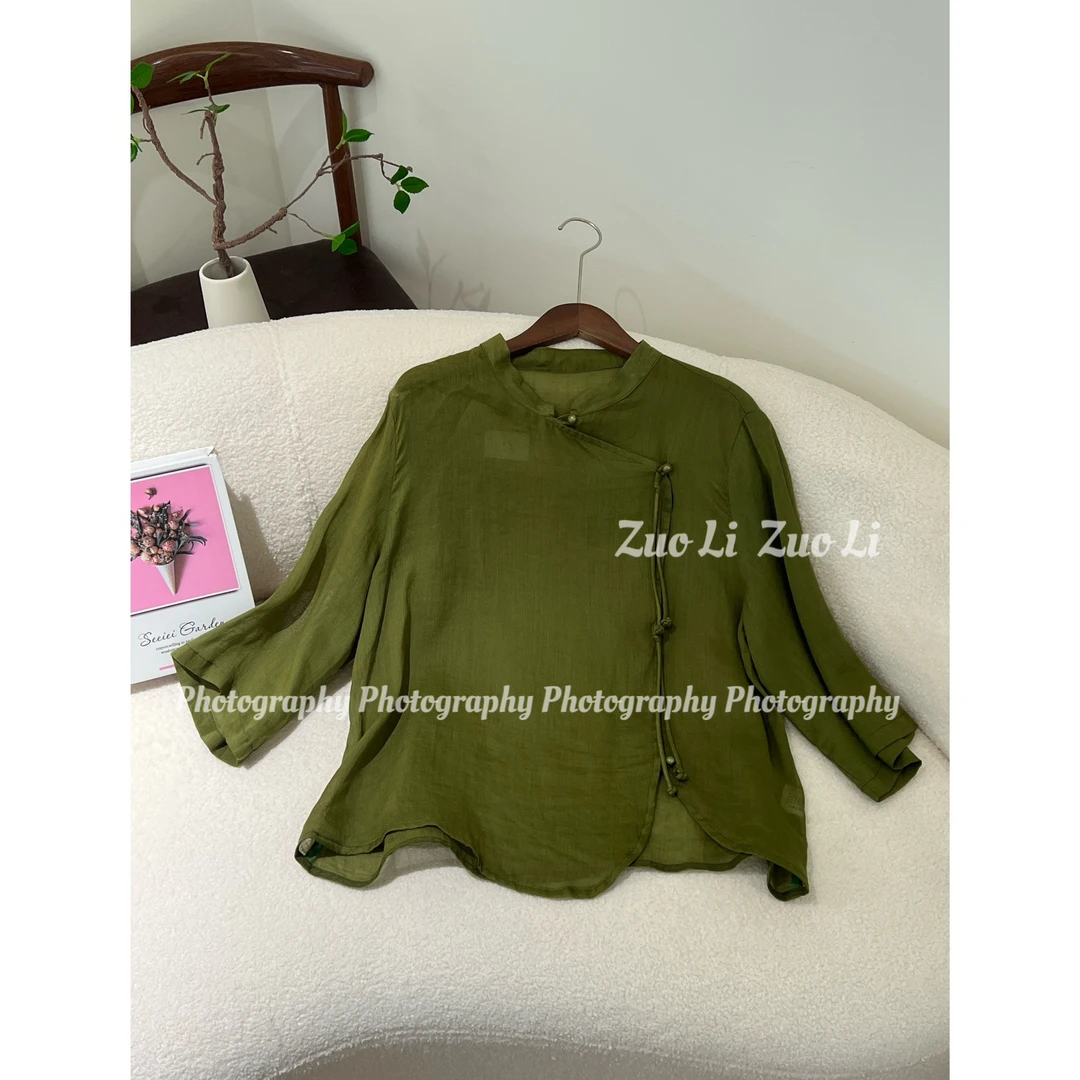 左篱原创【清风送爽】2025新款斜襟纯色新中式衬衫显瘦极简风上衣