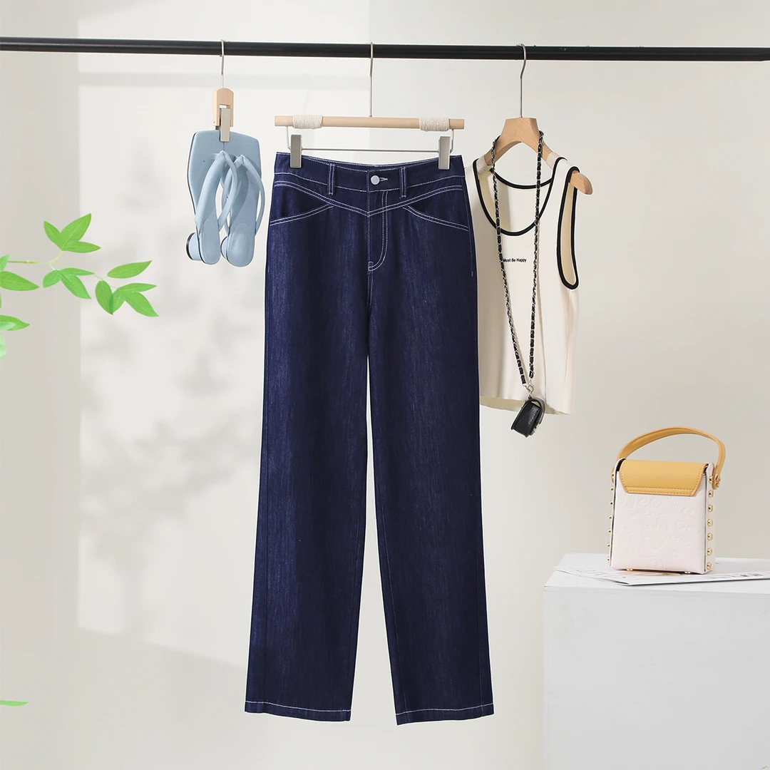 索菲丝尔窄版高腰显瘦阔腿牛仔裤女2025夏季薄款时尚拖地裤522006