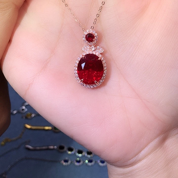 红宝石吊坠(赠链)银S925镶嵌