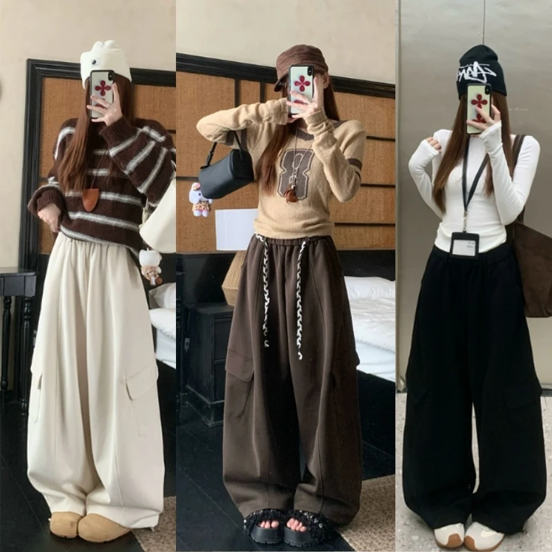 慵懒风休闲裤加厚卫裤女2025秋冬新款高腰弯刀裤阔腿裤拖地长裤子