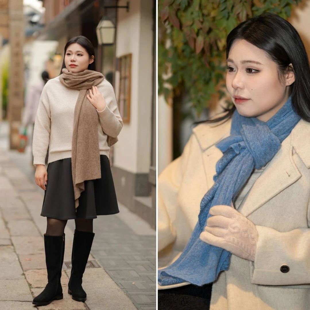 【羊绒超柔围巾围脖】美丽客栈100%山羊绒长条斜角保暖围巾