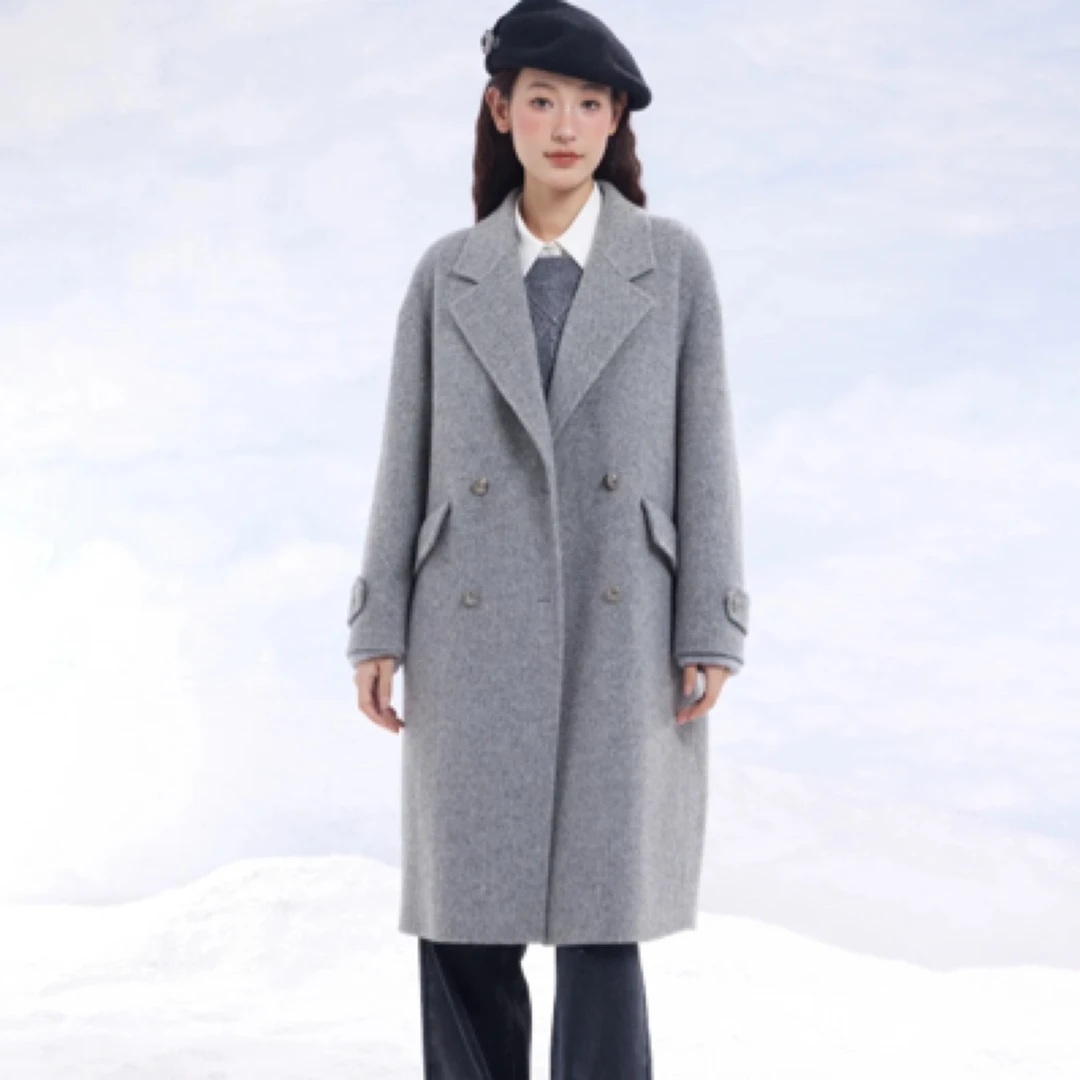 99新 LANVIN LP灰色羊绒大衣 M码