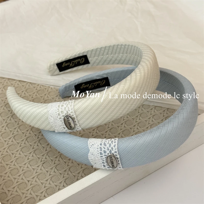 韩国金属字母标海绵发箍高颅顶蕾丝头箍甜美气质外出压发发卡女士