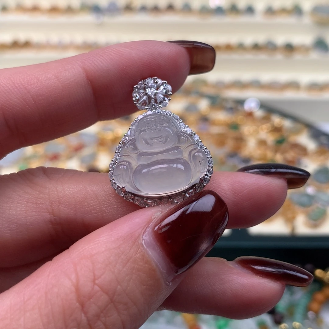 翡翠银S925镶嵌颈饰佛公