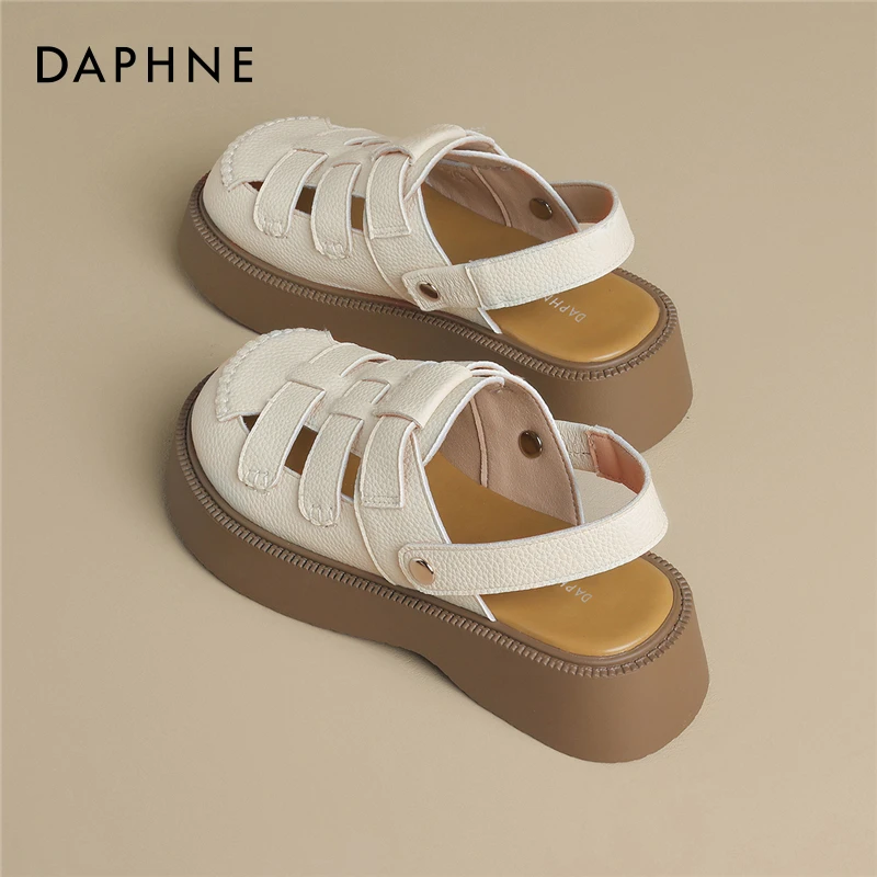 达芙妮罗马凉鞋女2025新款夏季两穿厚底镂空猪笼鞋包头拖女款鞋子