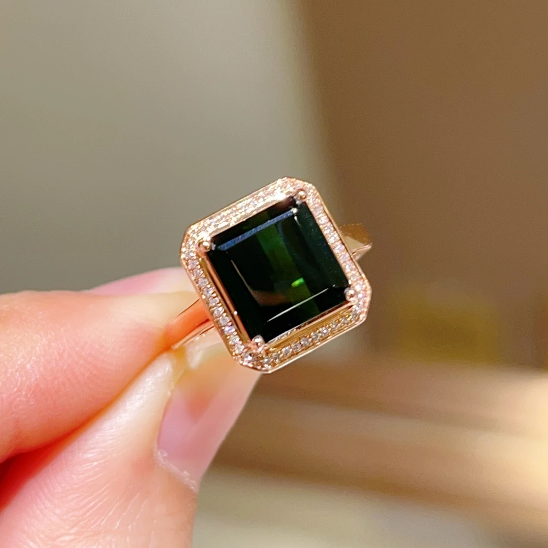 4.45ct 18k玫瑰金碧玺戒指 墨绿 3880
