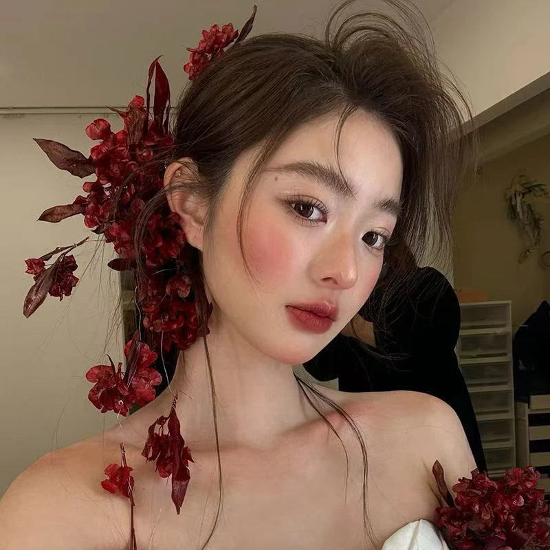 5002小众高级永生花迎客豆新中式饰品仿真花旗袍秀禾婚礼新娘头饰