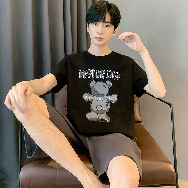 睡衣男士纯棉夏季男生短袖短裤薄款春夏男款卡通休闲家居服套装男