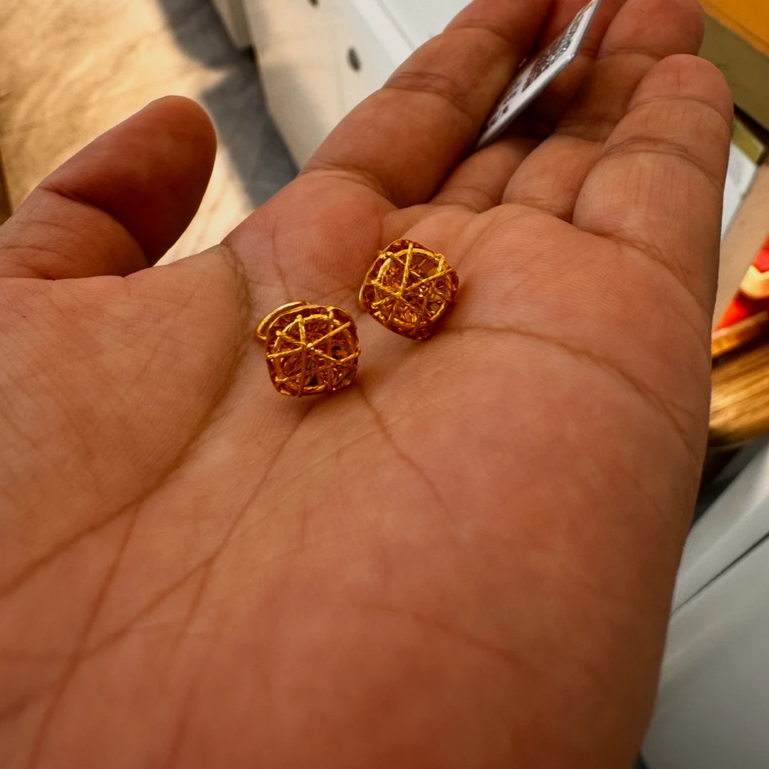 足金方糖耳钉黄金