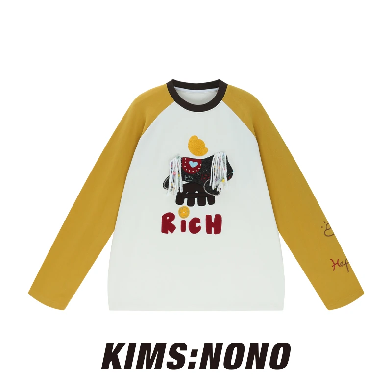 RATX124088时尚小马刺绣卫衣女2025年冬季马上有钱套头插肩袖上衣