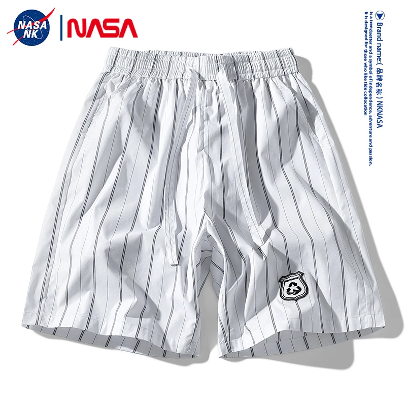 NASA联名日系撞色条纹短裤男夏季潮牌宽松直筒休闲五分裤半截中裤