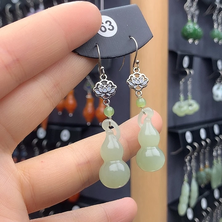 和田玉耳饰银S925镶嵌聆****音