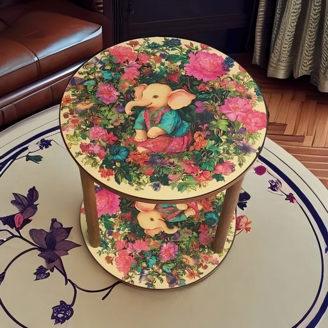 复古中式温婉小象边几茶几沙发边柜卧室小桌子客厅角几床头圆桌